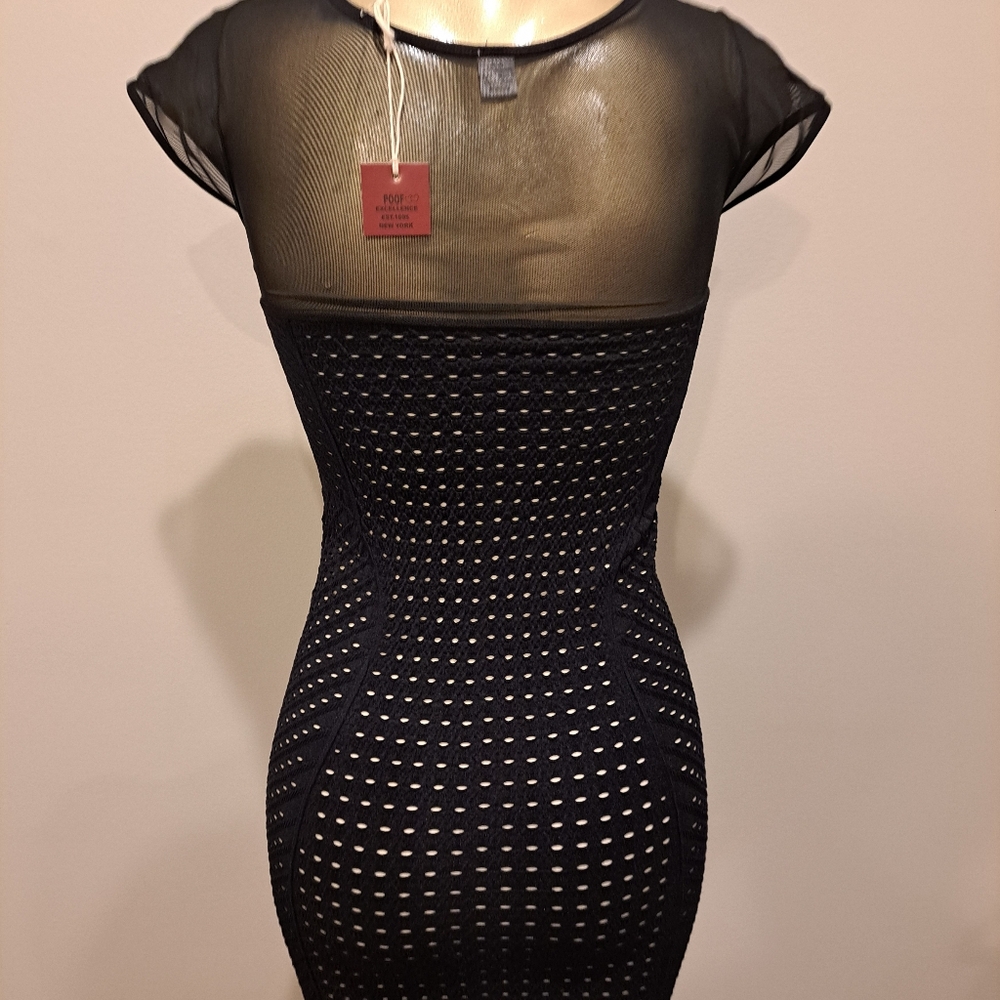 Poof Black Laser Cut Bodycon Dress With Shear Bodice - Picture 3 of 9